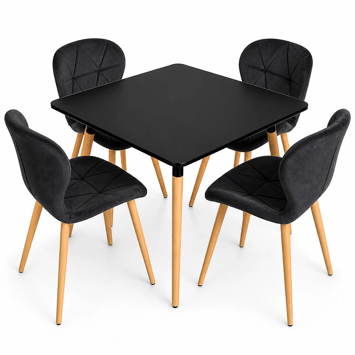 Comedor Filipinas (Mesa Cuadrada 80x80 negra + 4 Sillas radar velvet) 1