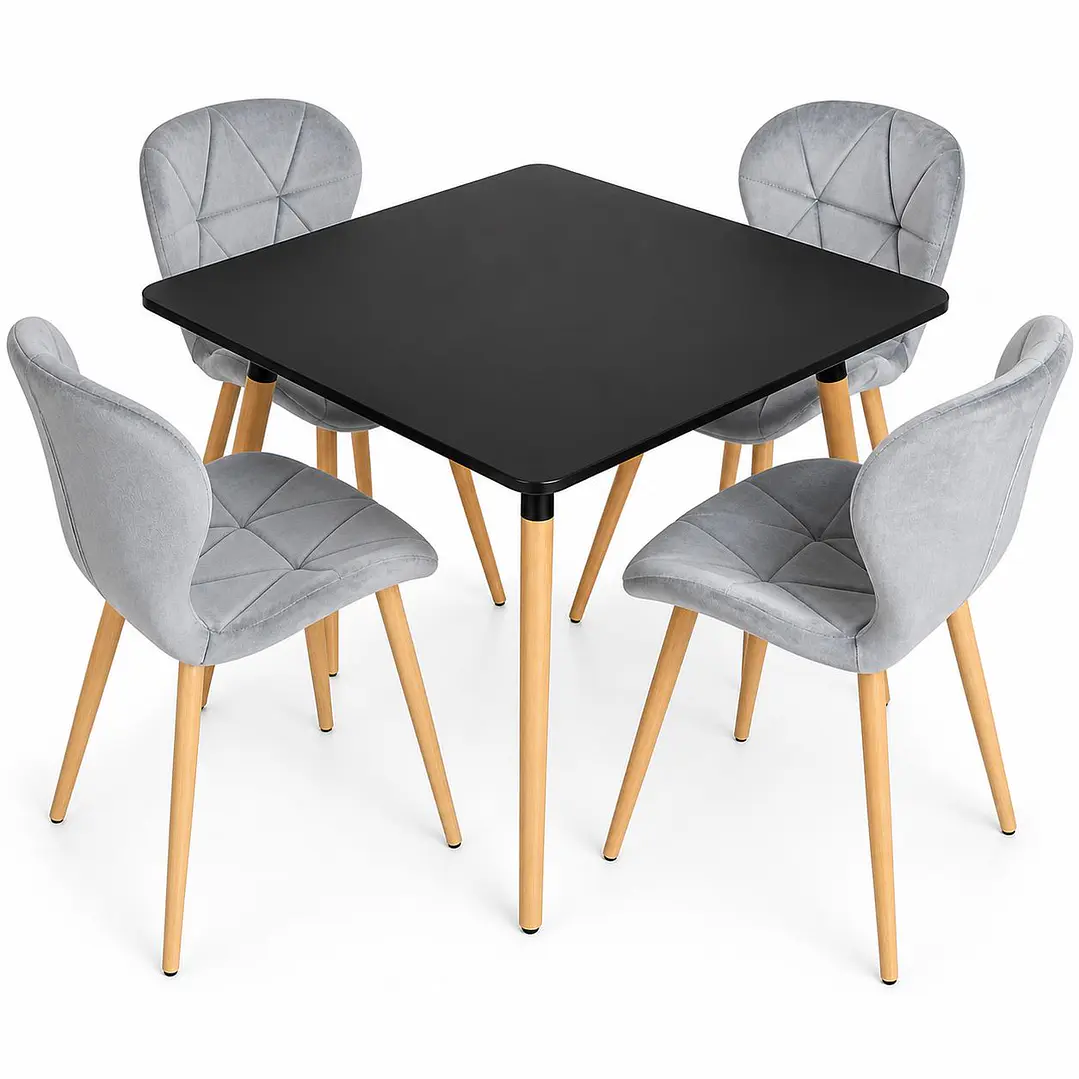 Comedor Filipinas (Mesa Cuadrada 80x80 negra + 4 Sillas radar velvet) 3