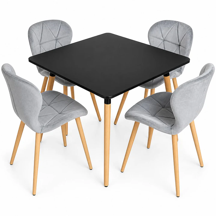 Comedor Filipinas (Mesa Cuadrada 80x80 negra + 4 Sillas radar velvet) 3