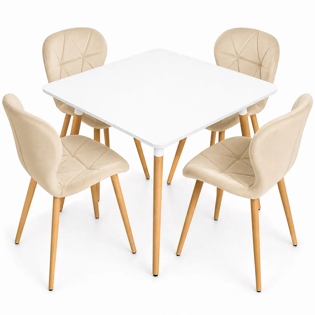 Comedor Alaska (Mesa cuadra melamina blanca + 4 Sillas radar velvet)  1