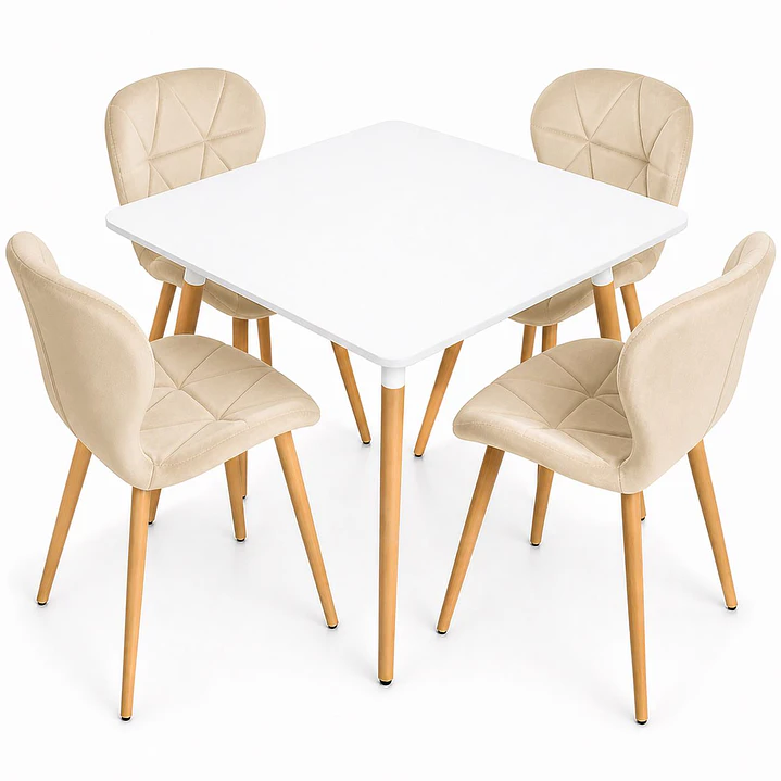 Comedor Alaska (Mesa cuadra melamina blanca + 4 Sillas radar velvet)  1