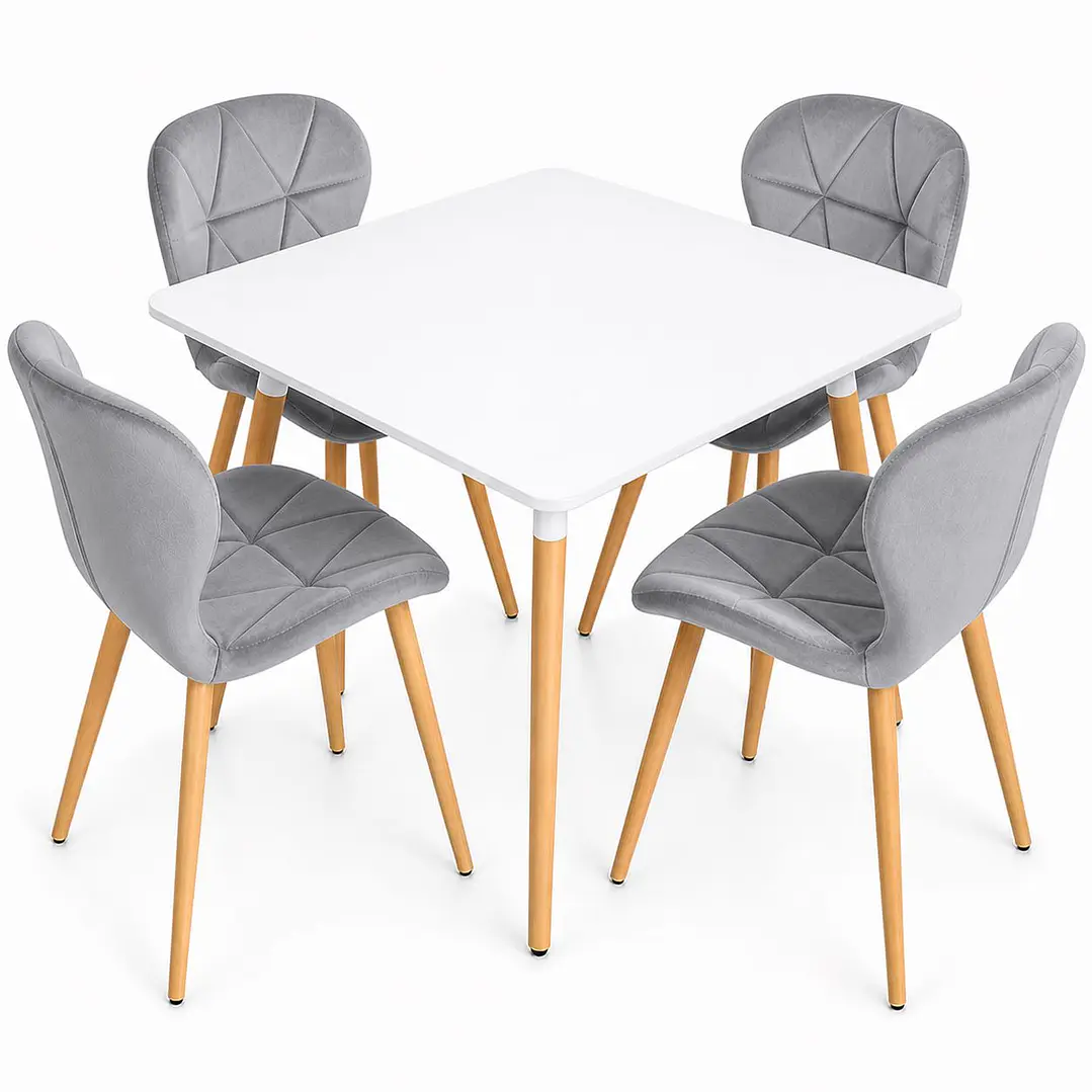 Comedor Alaska (Mesa cuadra melamina blanca + 4 Sillas radar velvet)  2