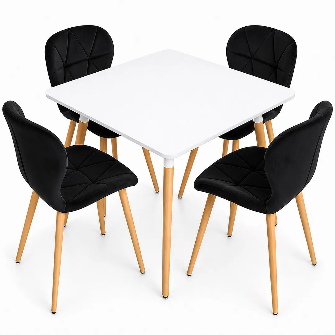 Comedor Alaska (Mesa cuadra melamina blanca + 4 Sillas radar velvet)  3