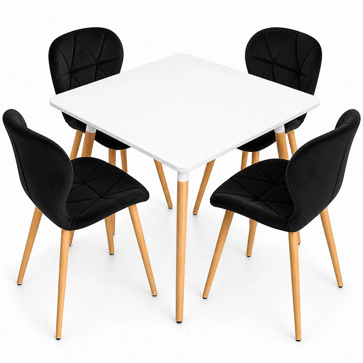 Comedor Alaska (Mesa cuadra melamina blanca + 4 Sillas radar velvet)  3