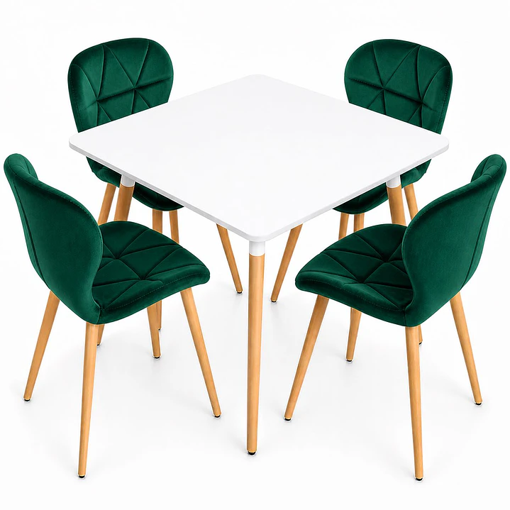 Comedor Alaska (Mesa cuadra melamina blanca + 4 Sillas radar velvet)  4