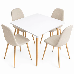 Comedor Groenlandia (Comedor Cuadrado melamina + 4 Sillas scoop)