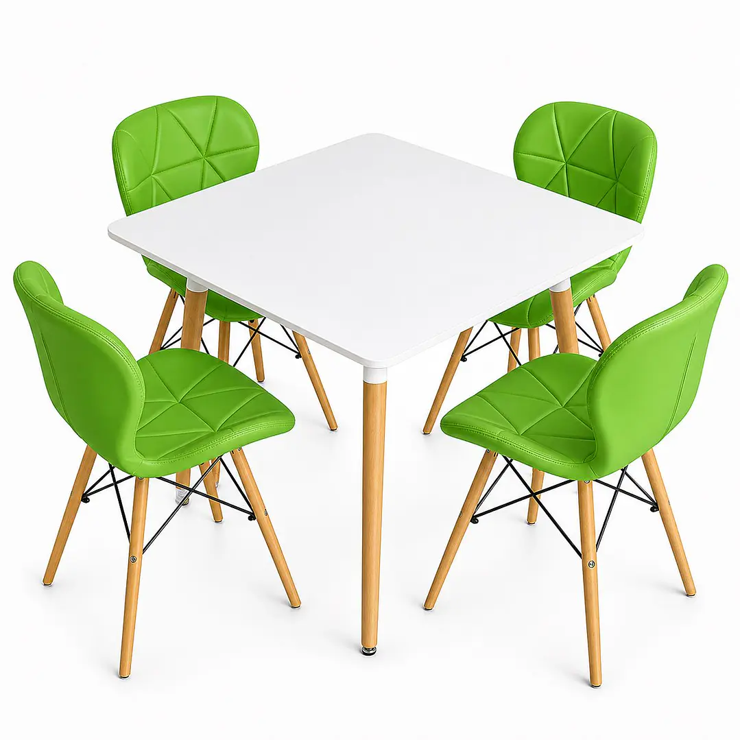 Comedor Tanqueray  (Mesa melamina Cudrada + 4 Sillas radar verde limon) 1
