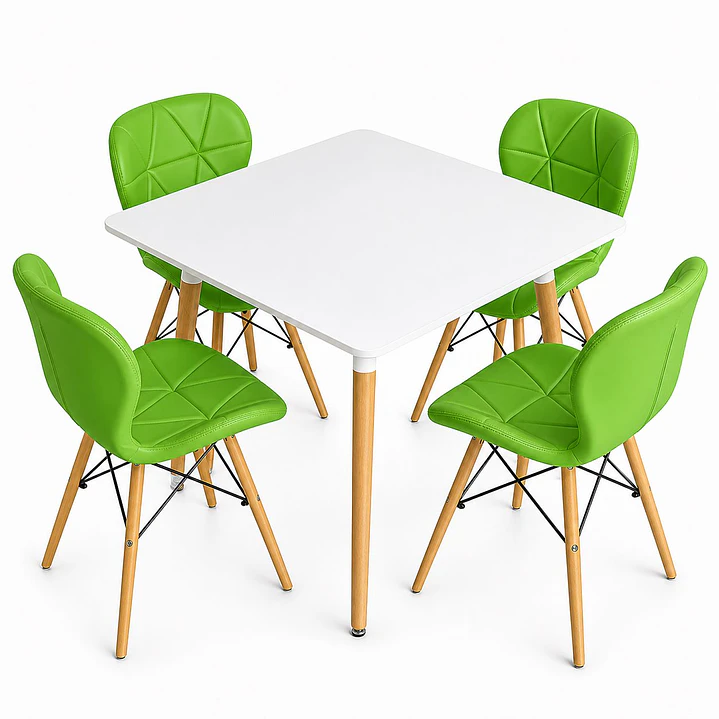 Comedor Tanqueray  (Mesa melamina Cudrada + 4 Sillas radar verde limon) 1
