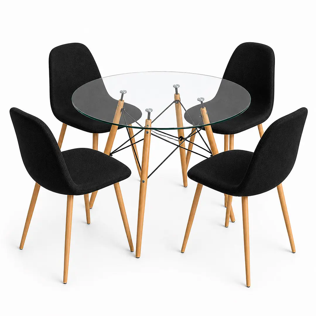 Comedor Indiana (Mesa Redonda Vidrio + 4 Sillas Scoop) 2
