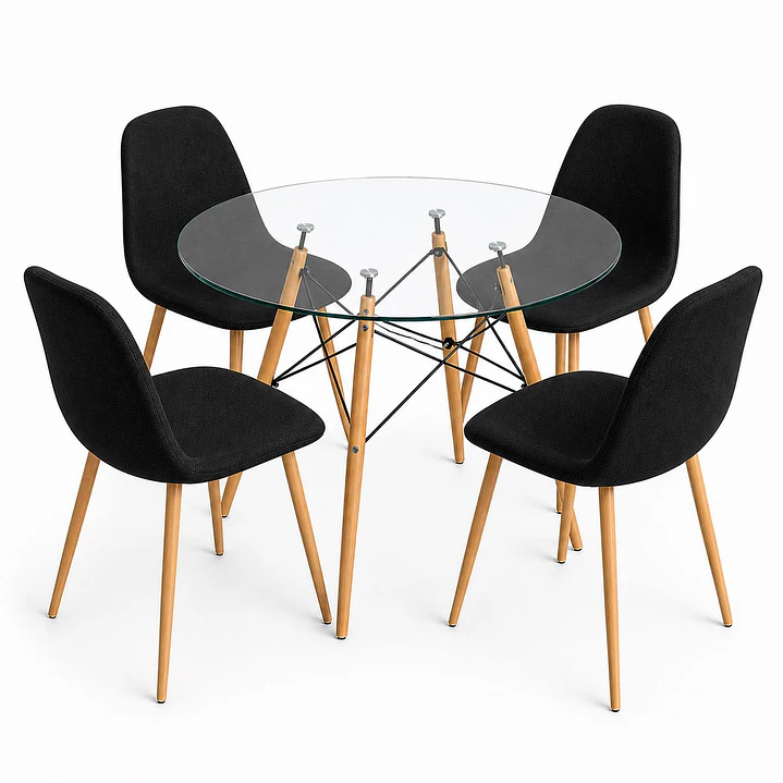 Comedor Indiana (Mesa Redonda Vidrio + 4 Sillas Scoop) 2