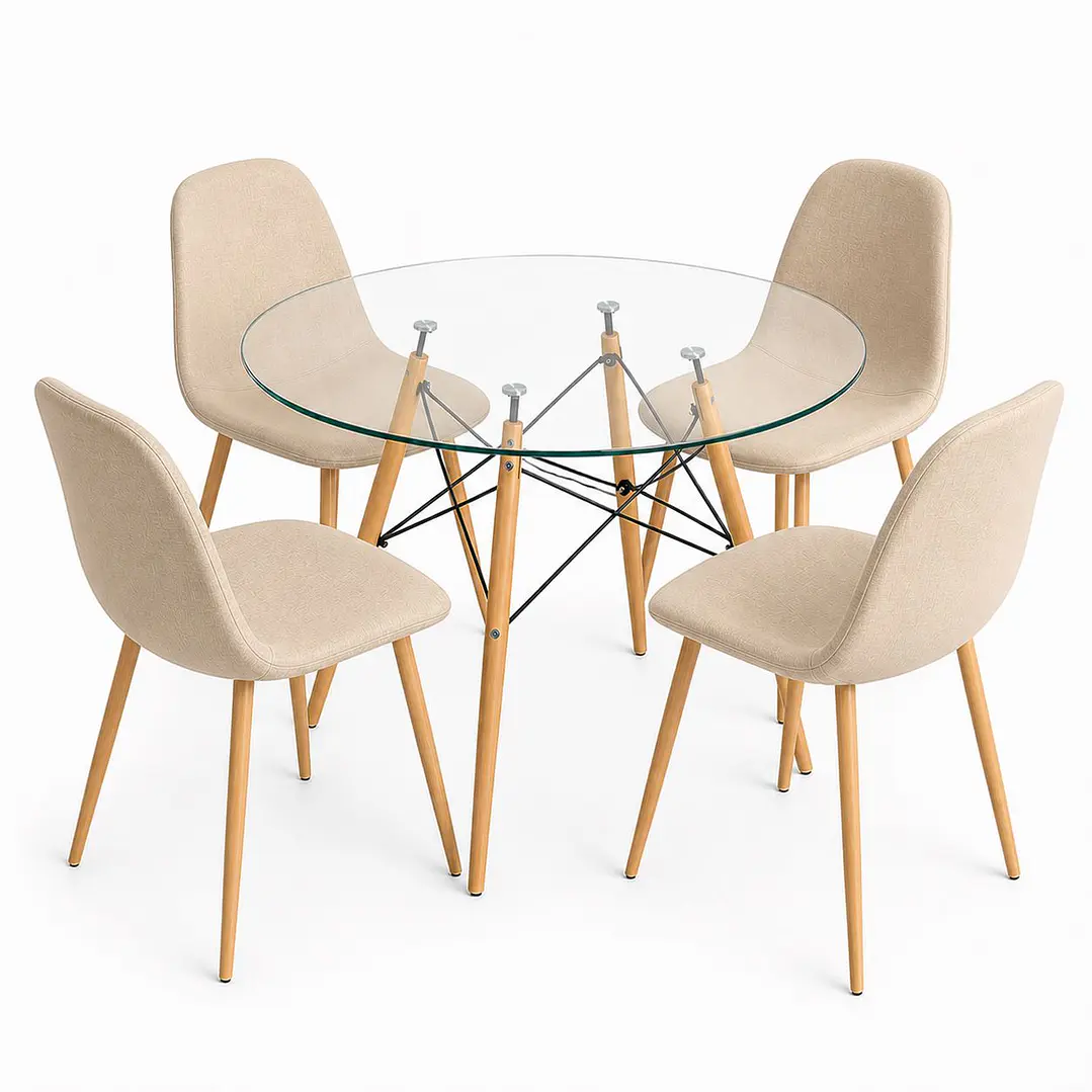 Comedor Indiana (Mesa Redonda Vidrio + 4 Sillas Scoop) 1