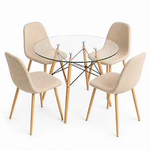 Comedor Indiana (Mesa Redonda Vidrio + 4 Sillas Scoop)
