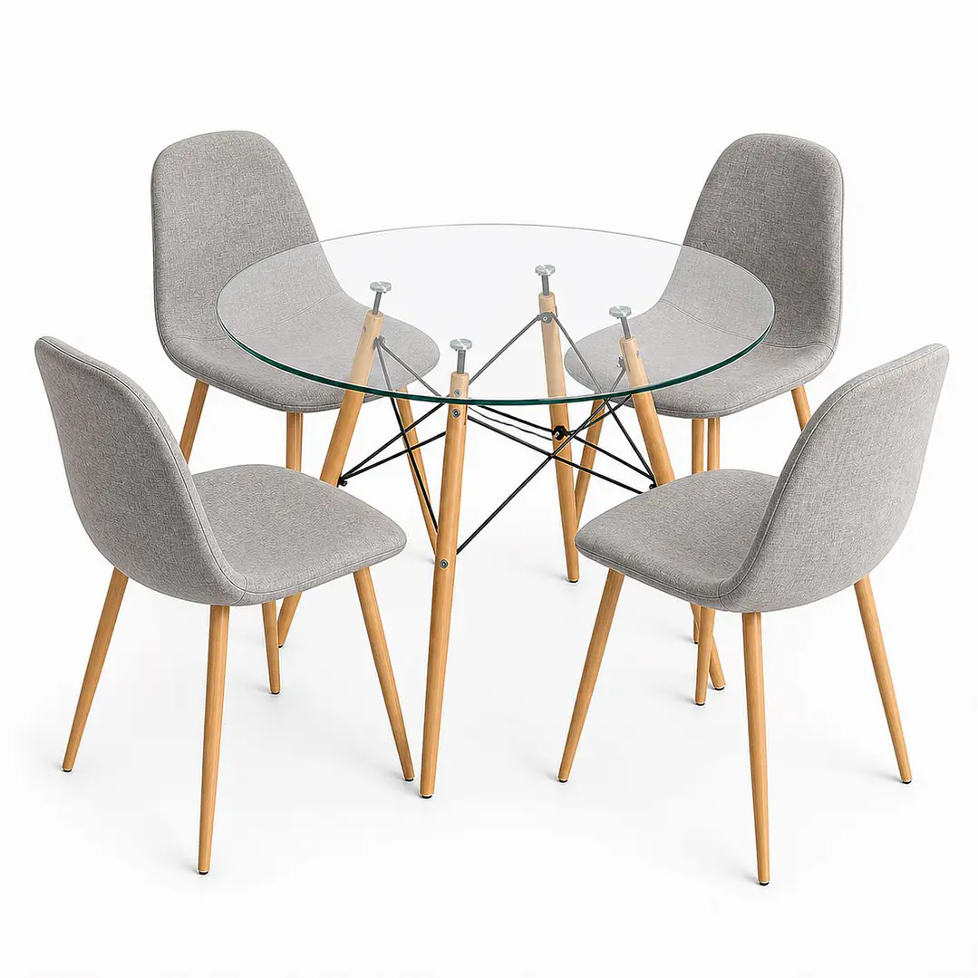 Comedor Indiana (Mesa Redonda Vidrio + 4 Sillas Scoop) 3