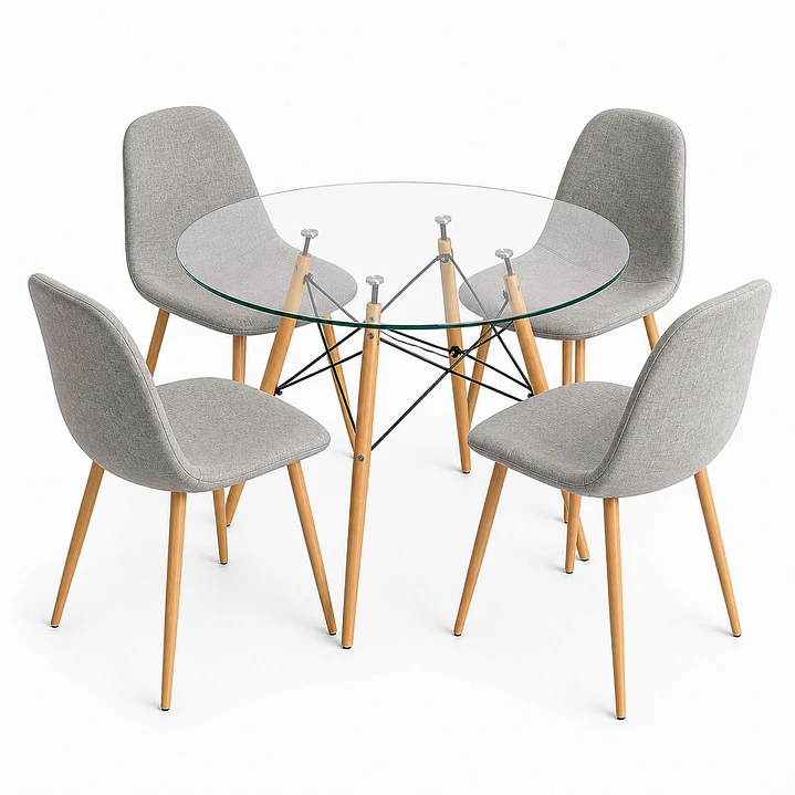 Comedor Indiana (Mesa Redonda Vidrio + 4 Sillas Scoop) 3