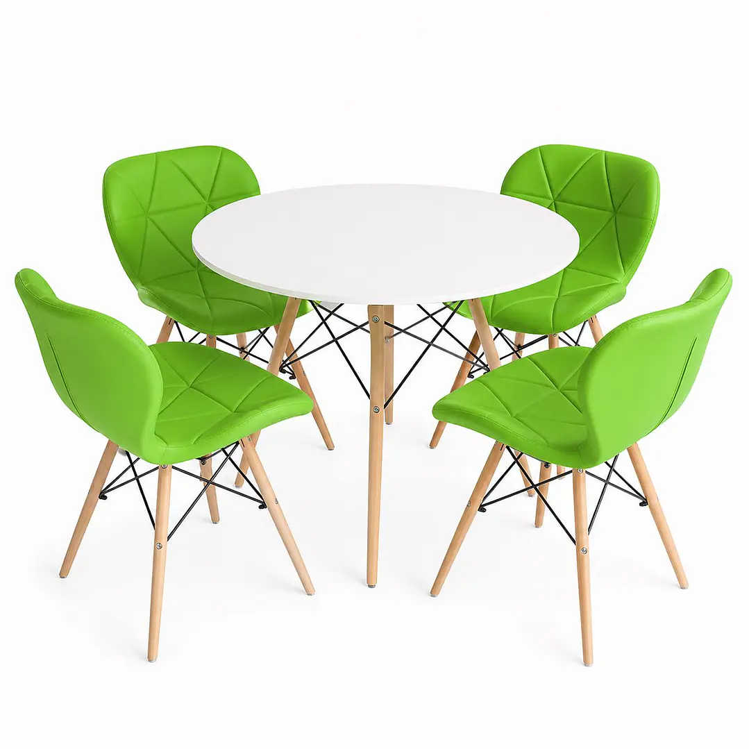 Comedor Navidad (Mesa Redonda Blanca + Silla radar verde) 1