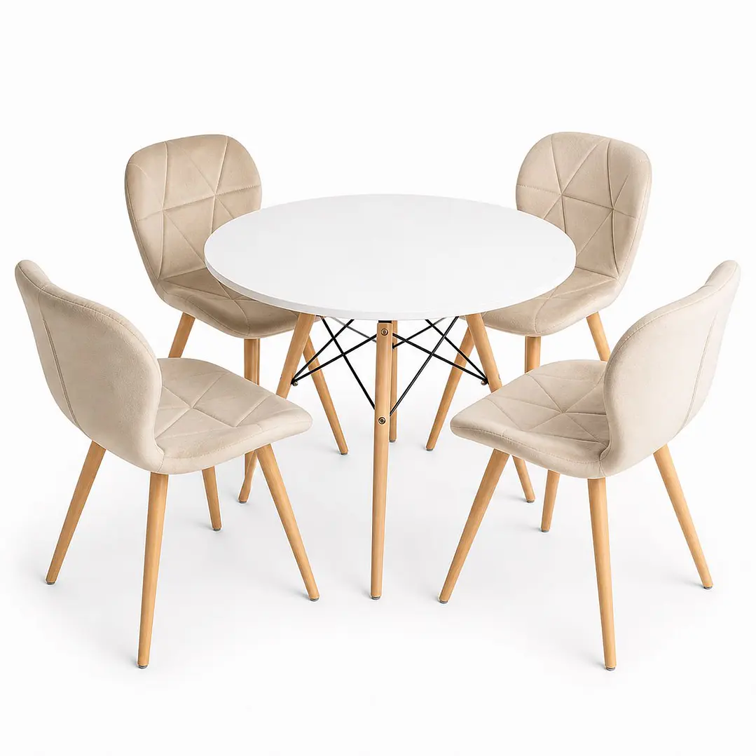 Comedor Rusia (mesa Eames blanca + Sillas radar velvet) 1