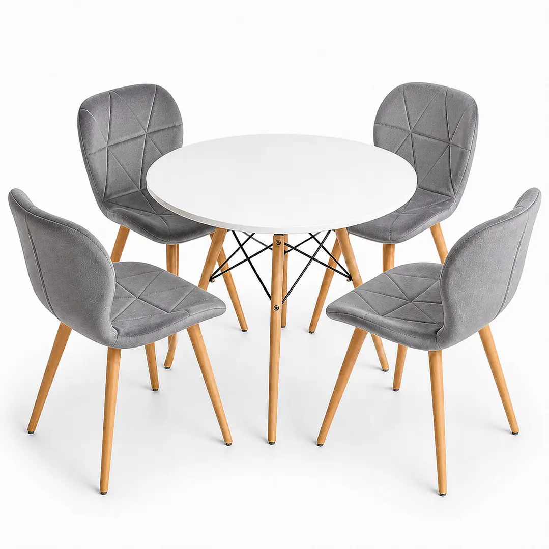 Comedor Rusia (mesa Eames blanca + Sillas radar velvet) 2