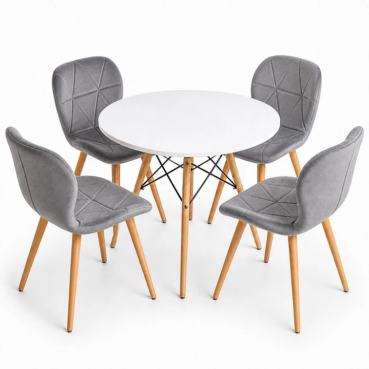Comedor Rusia (mesa Eames blanca + Sillas radar velvet) 2