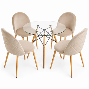 Comedor Quito (Mesa vidrio redonda + Silla bread)