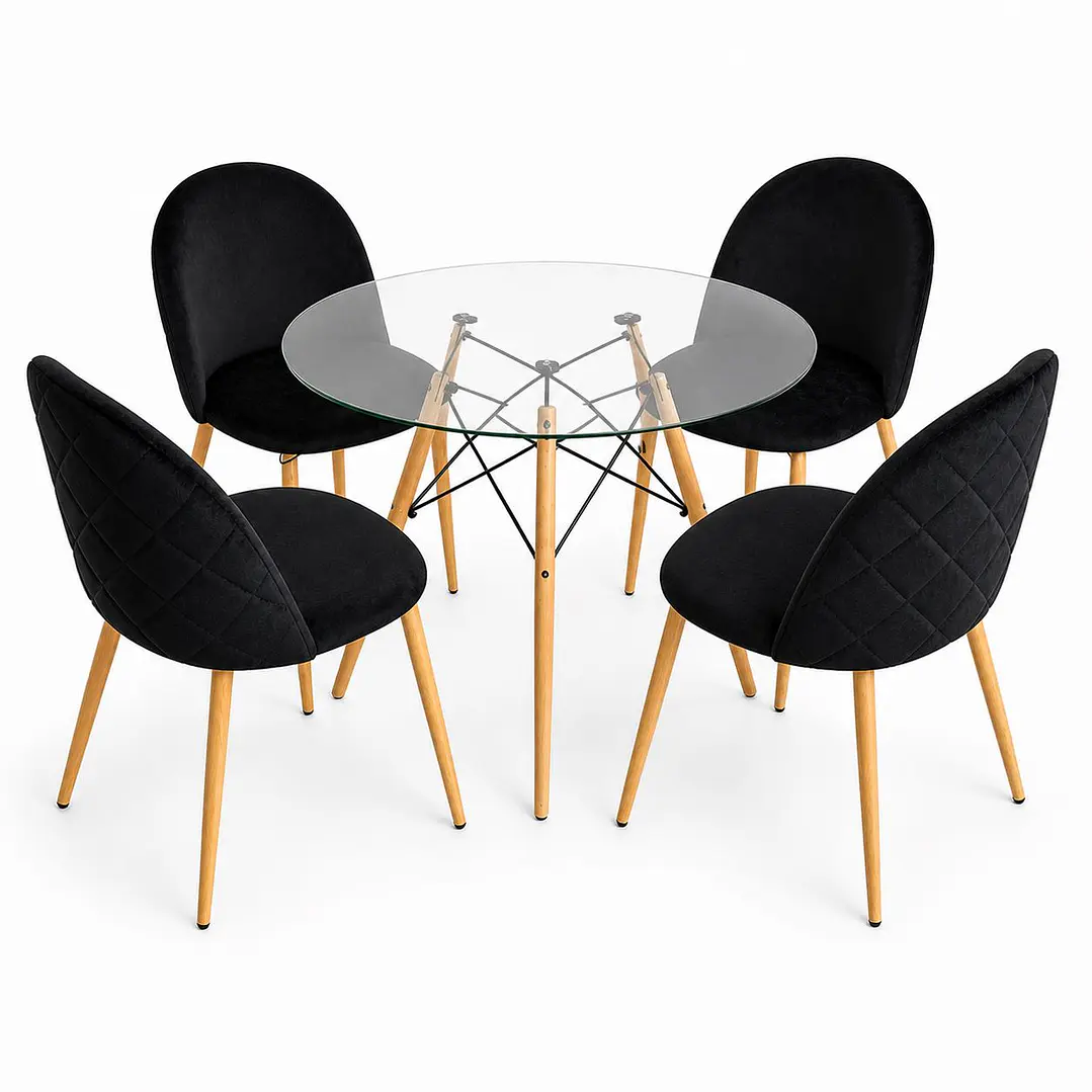 Comedor Quito (Mesa vidrio redonda + Silla bread) 2