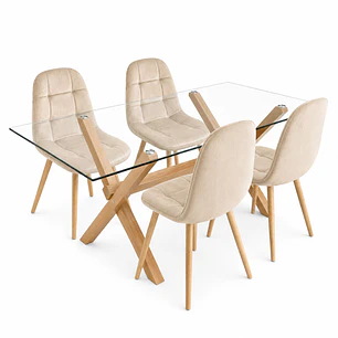 Comedor Osaka (Mesa vidrio 140x90 + Silla Buckle velvet)