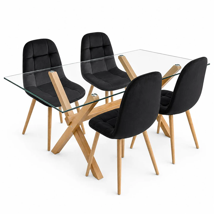 Comedor Osaka (Mesa vidrio 140x90 + Silla Buckle velvet) 2