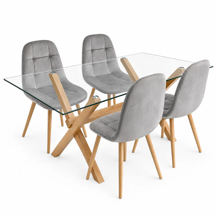 Comedor Osaka (Mesa vidrio 140x90 + Silla Buckle velvet) 3