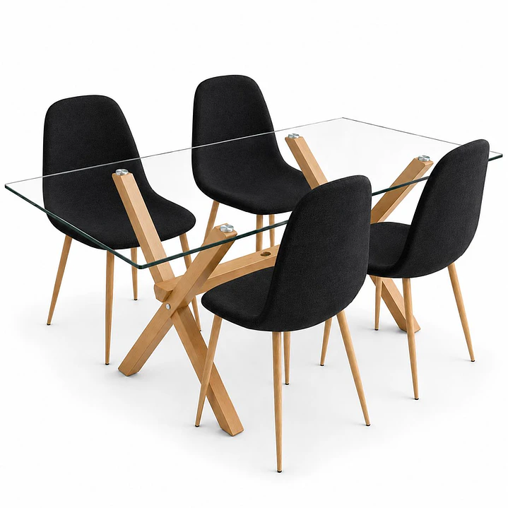 Comedor Pompeya (Mesa Vidrio 140x90 + Silla Scoop Wood) 2