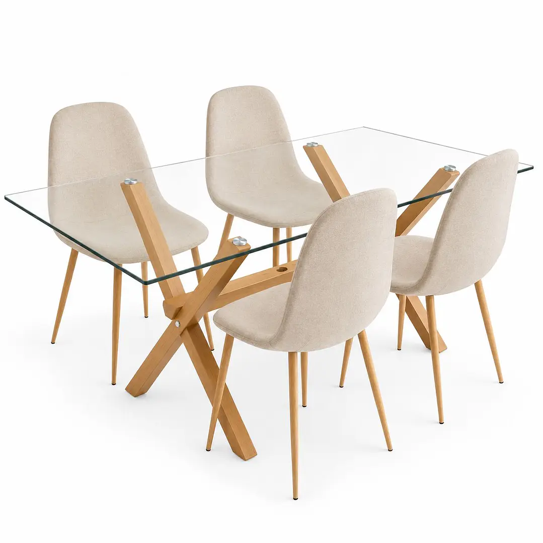 Comedor Pompeya (Mesa Vidrio 140x90 + Silla Scoop Wood) 1