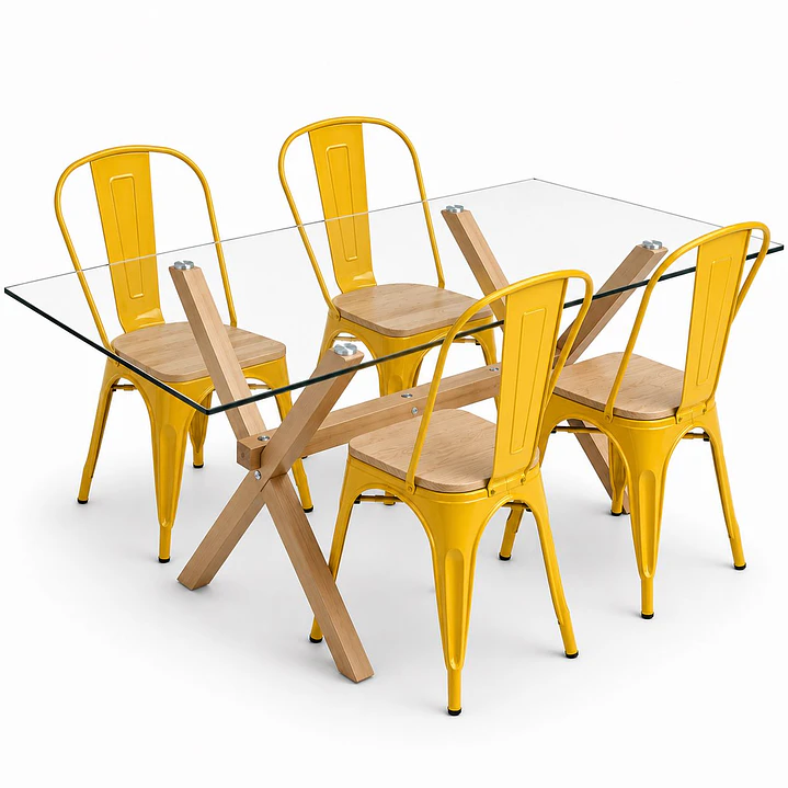 Comedor Luxemburgo Plus (Mesa Vidrio 140x90 + Silla Tolix) 3