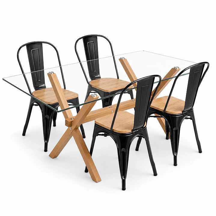 Comedor Luxemburgo Plus (Mesa Vidrio 140x90 + Silla Tolix) 1