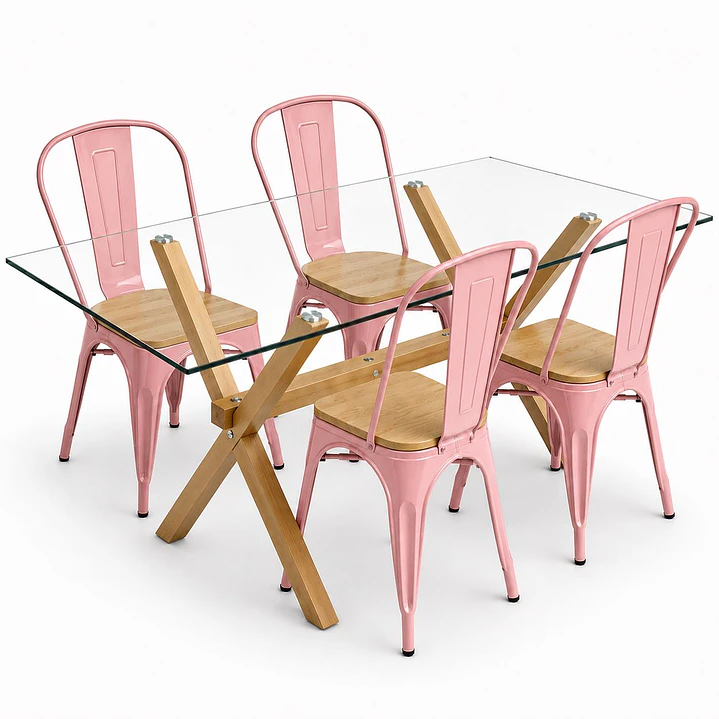 Comedor Luxemburgo Plus (Mesa Vidrio 140x90 + Silla Tolix) 5