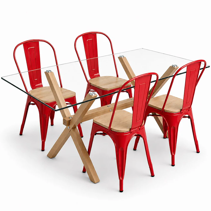Comedor Luxemburgo Plus (Mesa Vidrio 140x90 + Silla Tolix) 6