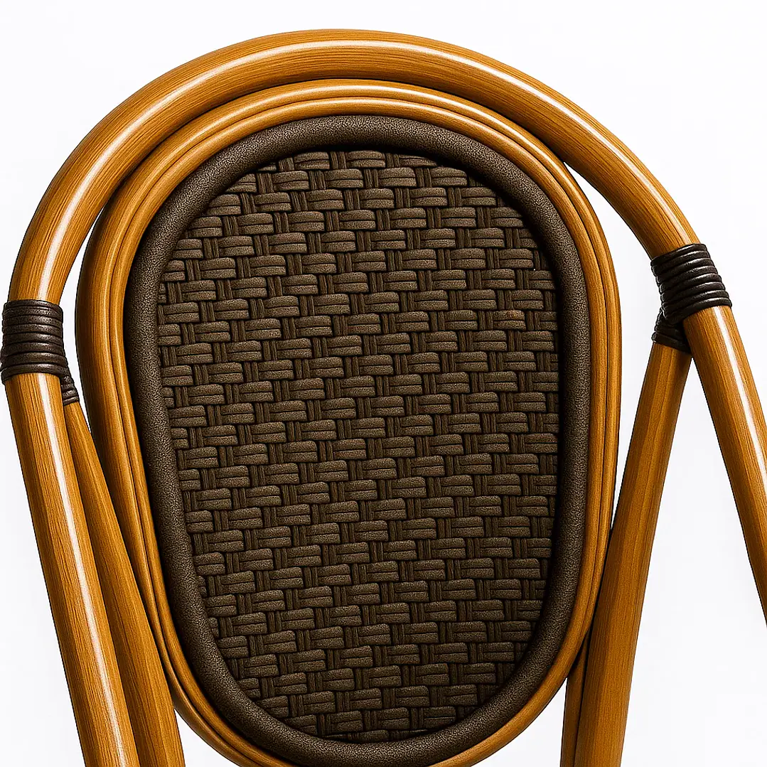 Silla de Exterior Estilo Francés con Marco Dorado y Ratán Oscuro 2