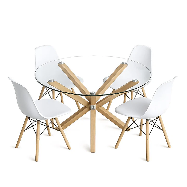 Comedor México (Mesa redonda vidrio pata cruz + Silla eames classic) 2