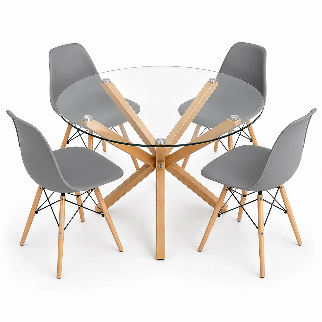 Comedor México (Mesa redonda vidrio pata cruz + Silla eames classic) 3