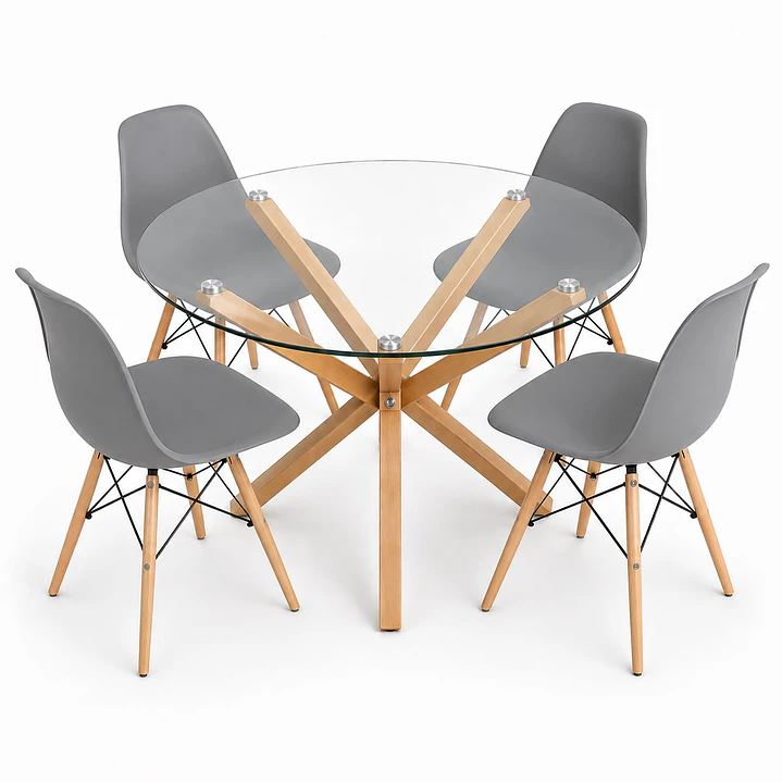 Comedor México (Mesa redonda vidrio pata cruz + Silla eames classic) 3