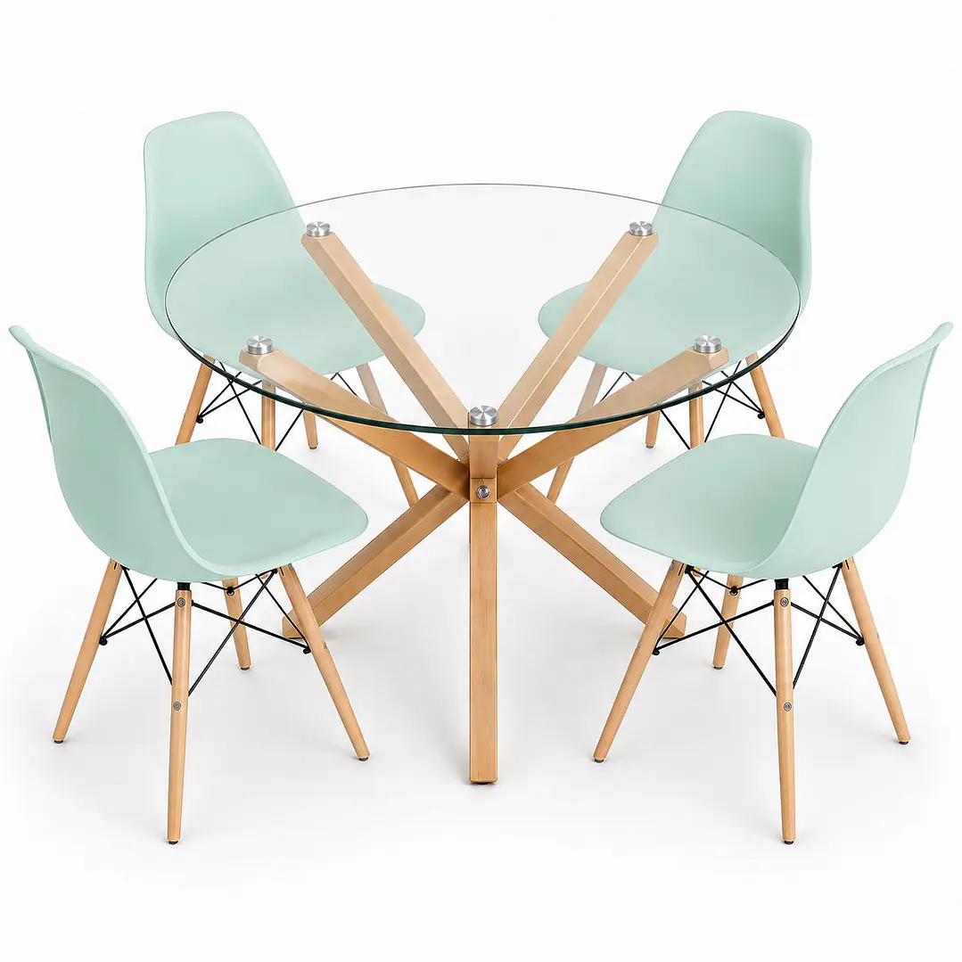Comedor México (Mesa redonda vidrio pata cruz + Silla eames classic) 4
