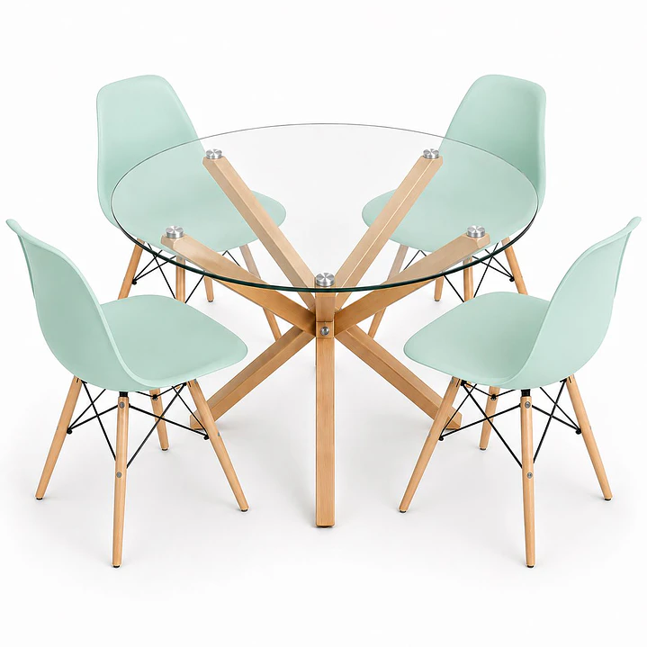 Comedor México (Mesa redonda vidrio pata cruz + Silla eames classic) 4