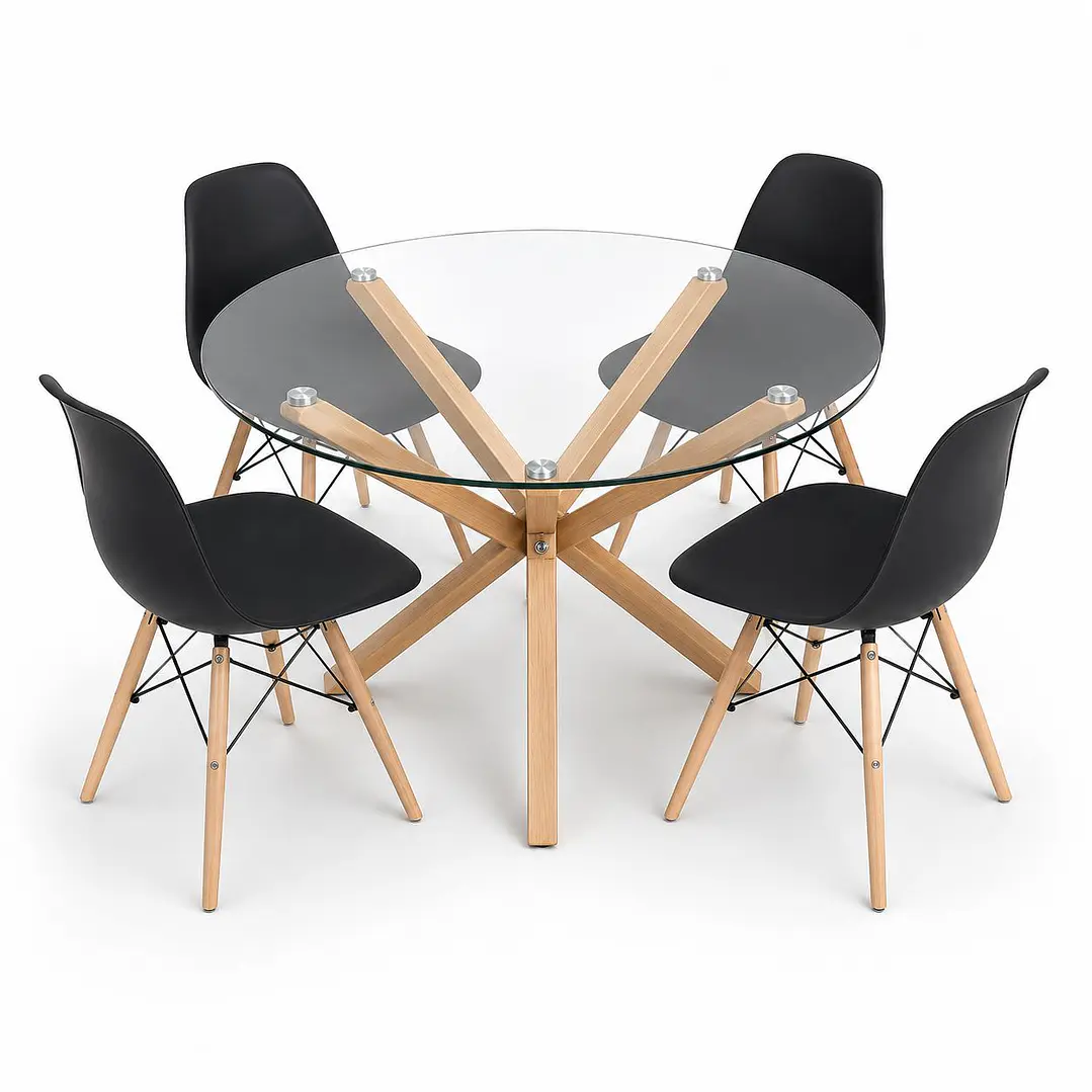 Comedor México (Mesa redonda vidrio pata cruz + Silla eames classic) 1