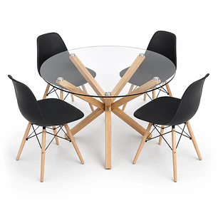 Comedor México (Mesa redonda vidrio pata cruz + Silla eames classic)