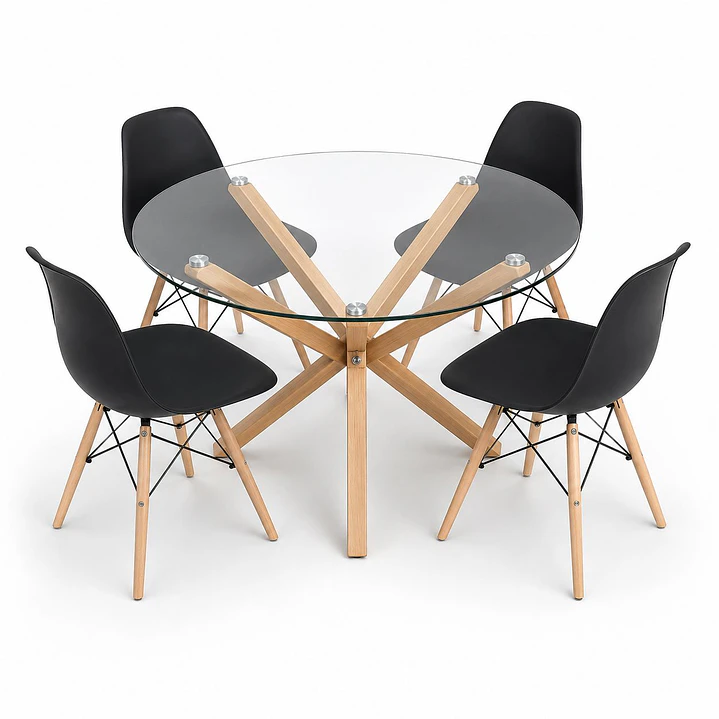 Comedor México (Mesa redonda vidrio pata cruz + Silla eames classic) 1