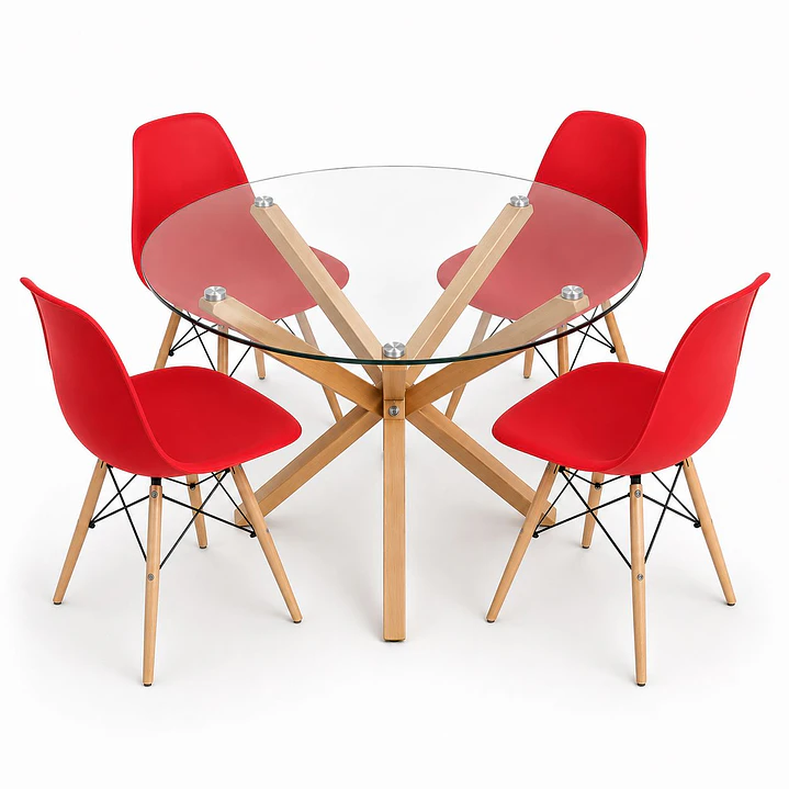 Comedor México (Mesa redonda vidrio pata cruz + Silla eames classic) 5