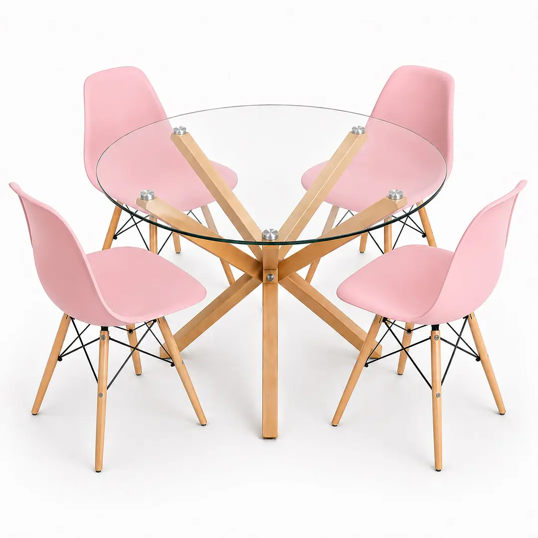 Comedor México (Mesa redonda vidrio pata cruz + Silla eames classic) 6