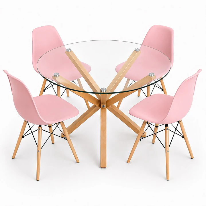 Comedor México (Mesa redonda vidrio pata cruz + Silla eames classic) 6