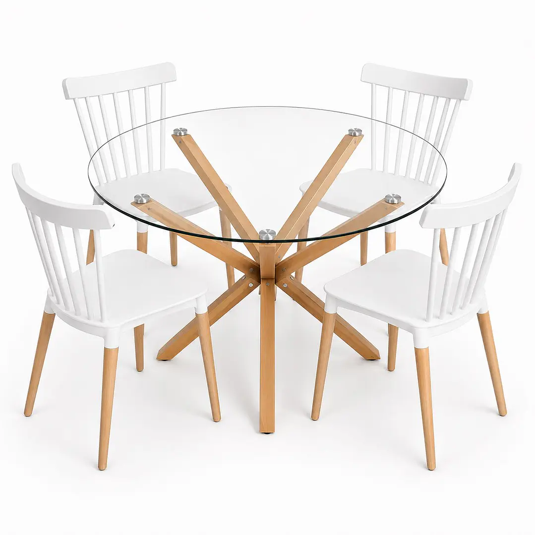 Comedor Marruecos (Mesa Redonda vidrio pata cruz + Silla windsor) 1