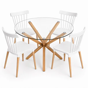 Comedor Marruecos (Mesa Redonda vidrio pata cruz + Silla windsor)