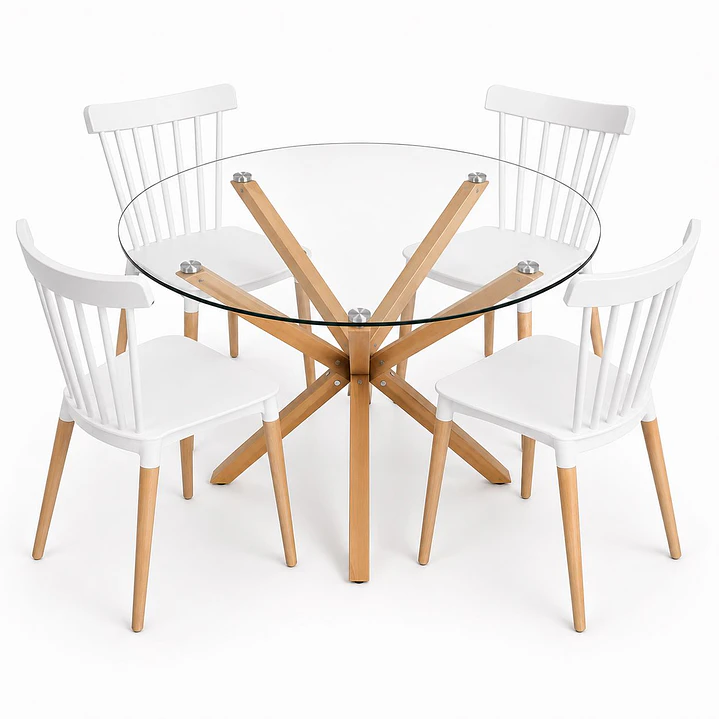Comedor Marruecos (Mesa Redonda vidrio pata cruz + Silla windsor) 1