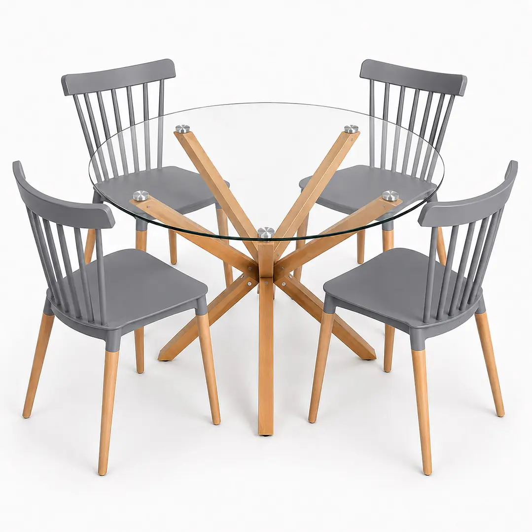 Comedor Marruecos (Mesa Redonda vidrio pata cruz + Silla windsor) 2