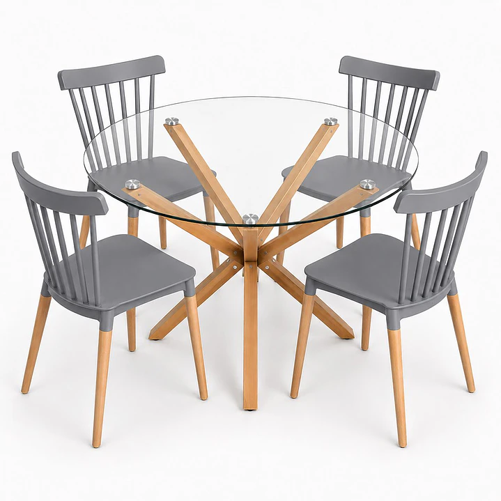 Comedor Marruecos (Mesa Redonda vidrio pata cruz + Silla windsor) 2